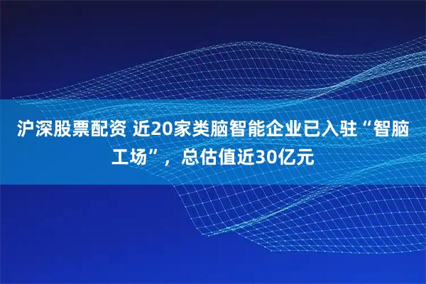 沪深股票配资 近20家类脑智能企业已入驻“智脑工场”，总估值近30亿元